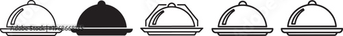 Serving Cloche Icon Set, Food Cover Tray Vector Collection, Minimal Outline and Solid Restaurant Serving Dome Icons for Catering, Kitchen and Hospitality Design