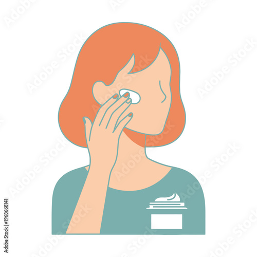 Woman applying face cream for skincare routine flat illustration