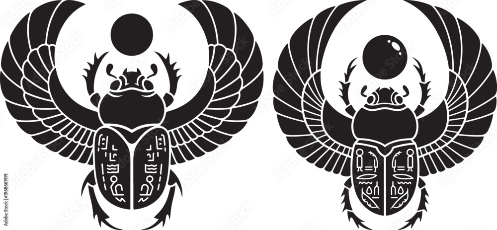 Obraz premium Ancient egyptian scarab beetle symbol with black and white