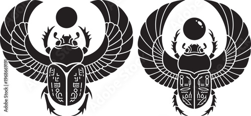 Ancient egyptian scarab beetle symbol with black and white