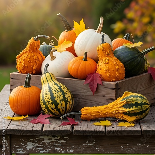 Autumn Harvest - A Colorful Display of Pumpkins and Gourds.