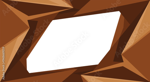 Abstract geometric frame design composed of various brown and tan triangular shards creating a dynamic crystalline or faceted border effect.