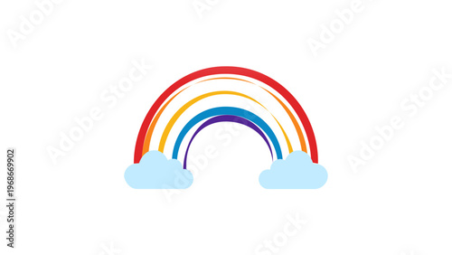 Vibrant rainbow vector icon with soft blue clouds, minimalist flat illustration for weather, nature, hope, and pride themes, scalable AI-generated graphic resource for creative designs.
