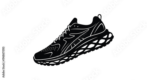 A detailed black silhouette of a modern running shoe showcasing its design and form silhouette high quality professional elegant stylish clean