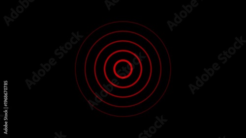 Red spiral radio wave station signal animation on black background. Radio Waves in Circle Form, Radio wave signal and sound wave signal, radar animated. Technology radio waves signal icon 4k video...