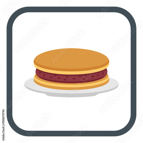 Dorayaki, a traditional Japanese sweet pancake filled with red bean paste on a plate, simple illustration