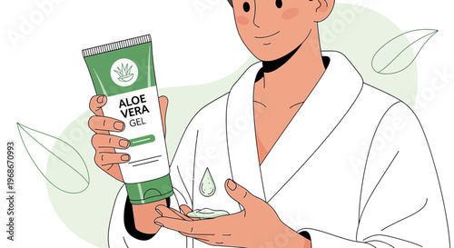 Man Applying Aloe Vera Gel for Skincare, Natural Hydration