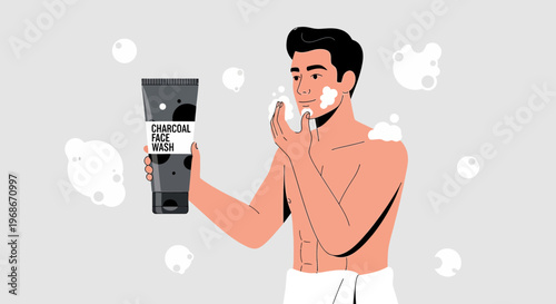 Man Applying Charcoal Face Wash for Skincare Routine