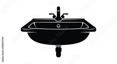 A minimalist black sink and countertop arrangement is presented in a striking flat design silhouette high quality professional detailed modern elegant
