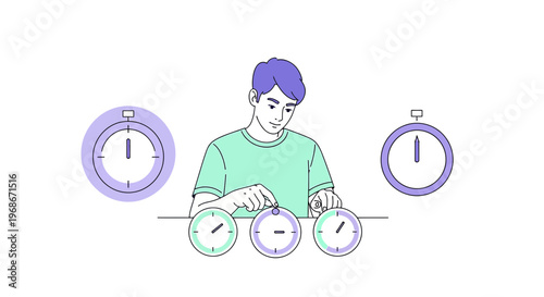 Man Choosing Between Three Time Clocks, Deadline Concept, Time Management