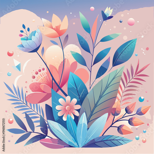Whimsical floral arrangement with dreamy pastels and spheres