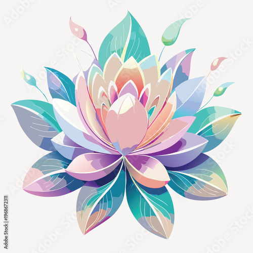 Pastel lotus flower with leafy accents with water lily