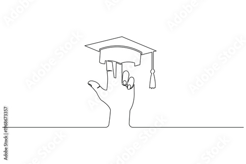 Raised hand continuous one line drawing minimalist style isolated outline illustration concept