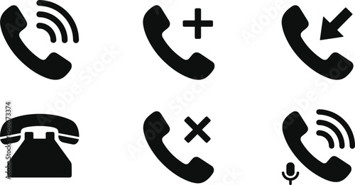Collection of various phone icons showing different call actions and statuses for use in communication design