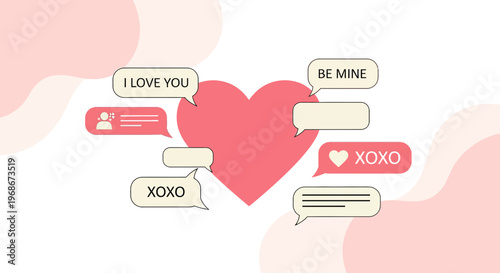 Love messages, heart icon, chat bubbles, romance, valentine, relationship, communication