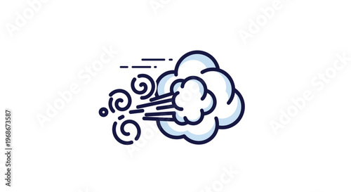 Simple weather icon depicting a white cloud with wind swirls and motion lines representing a breezy or windy day on a white background.