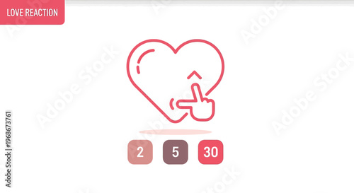 Love Reaction Icon with Click Hand and Numbers, Social Media Engagement Concept