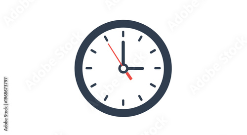 Clean and minimalist analog clock icon showing three o'clock with black and red hands on a white background for time and schedule themes.