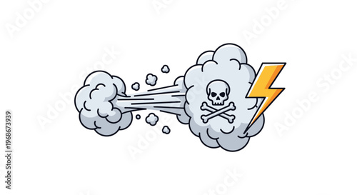 Cloud of smoke with a skull and crossbones icon and a yellow lightning bolt representing toxic danger or poisonous gas threat.