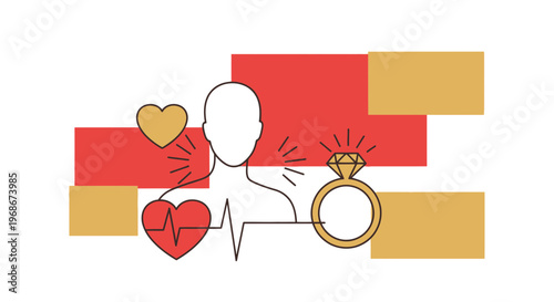 Love, Health, and Commitment Concept: Heart, Ring, and Human Silhouette