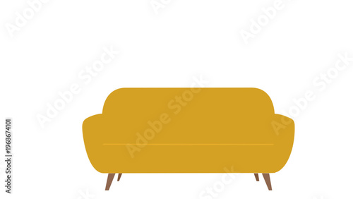 Modern yellow sofa vector illustration, minimalist flat design of a comfortable two-seater couch for home living room interior decor, scalable AI-generated furniture icon on white background.