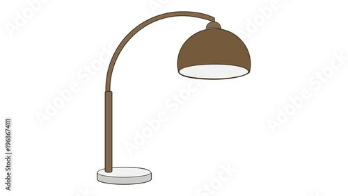 Vector illustration of a modern bronze desk lamp icon with a curved neck and dome shade, ideal for home office decor, minimalist interior design, lighting equipment, and furniture concepts.