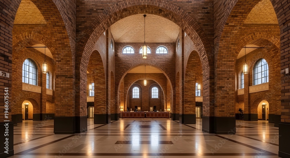 Obraz premium Grand Interior Architecture with Brick Arches and Hallway