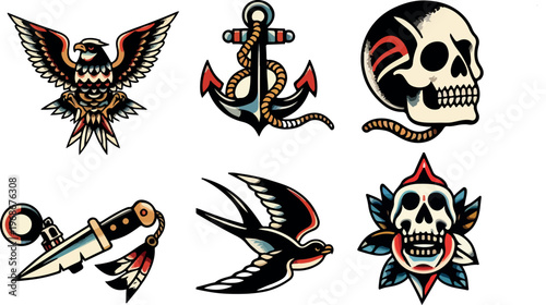 Skull and crossbones with winged skulls in a dark tattoo style vector illustration design