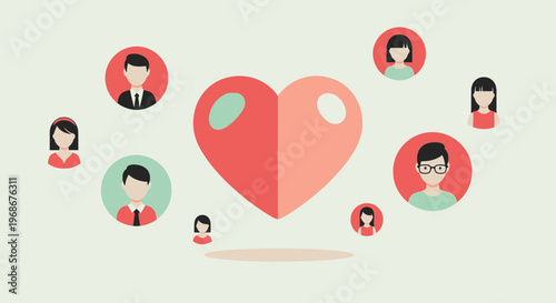 Love Connections: Heart Surrounded by Diverse People Icons