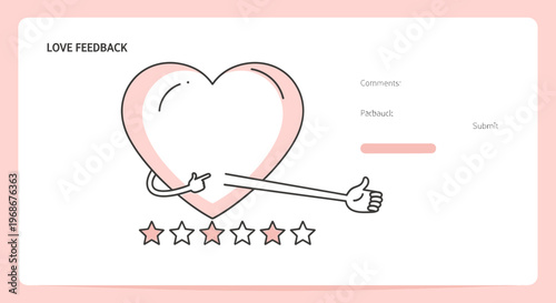 Love Feedback: Heart Character Giving Thumbs Up with Star Rating