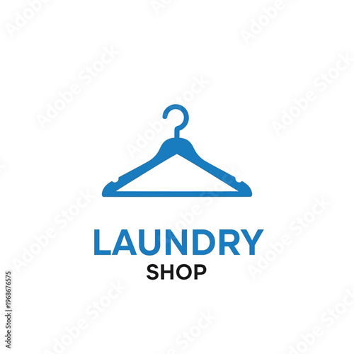 Blue clothes hanger icon for laundry shop logo design on white background.