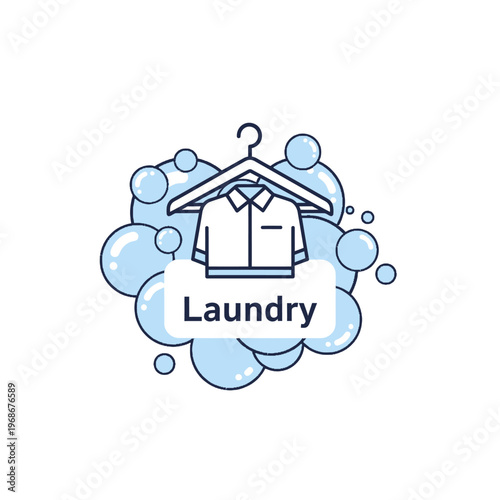 Clean White Shirt on Hanger with Bubbles, Laundry Service Icon