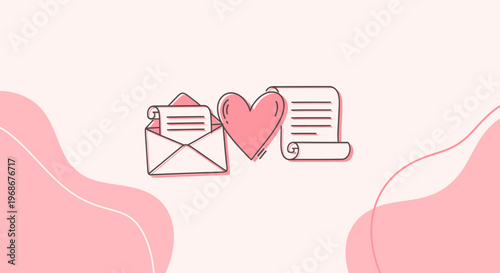 Love Letter, Heart Icon, and Message Scroll - Romantic Communication Concept