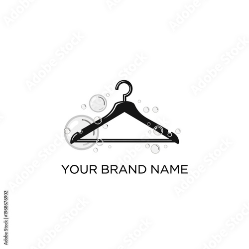 Laundry Hanger Logo with Bubbles - Clean Clothes, Dry Cleaning, Washing Service