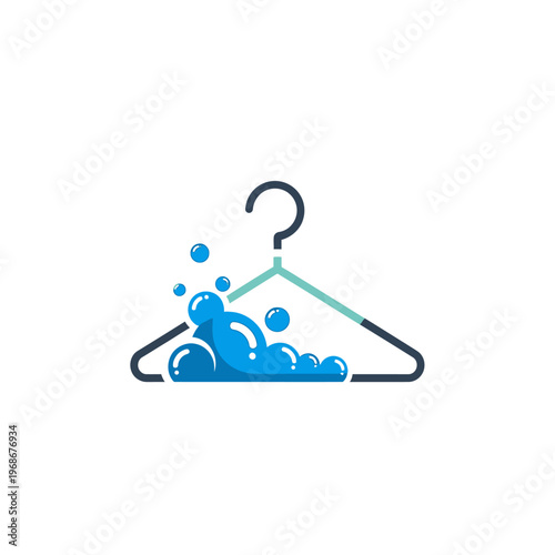Laundry Hanger with Bubbles and Water Splash - Dry Cleaning Service Logo