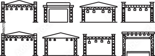 Architectural elevations of eight different house designs featuring varied roof styles Vector