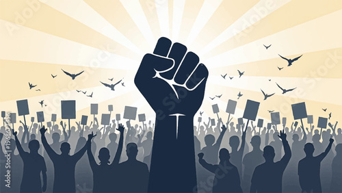 Protest, Revolution, Activism, Social Movement, Fist, Crowd, Vector Icons