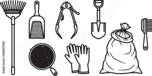 Assorted kitchen utensils and tools neatly arranged on a white background Vector
