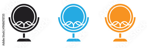Three Colorful Microphone Icons in Black, Blue, And Orange on White Background for Audio and Communication Concepts