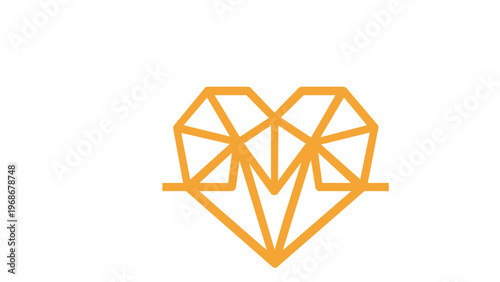 AI-generated vector illustration of a geometric low-poly heart with an integrated pulse line, featuring a vibrant orange gradient. Minimalist medical and healthcare icon for modern design.