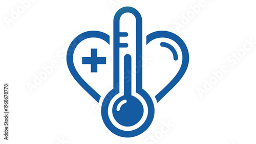 Medical Thermometer Vector Icon Illustration with Heart and Cross Symbol for Healthcare, Fever Measurement, Body Temperature Monitoring, and Wellness Apps in Minimalist Flat Gradient Design.