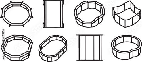 Geometric shapes and structures in black and white line art Vector