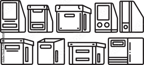 A collection of simple line drawings of buses and trucks Vector