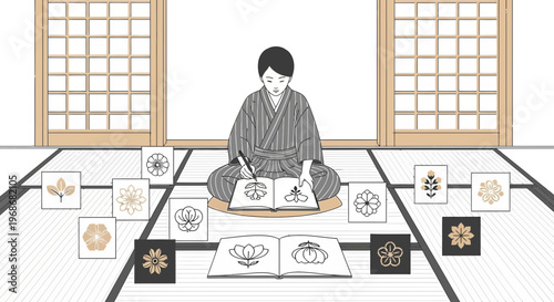 Japanese Artist Creates Floral Designs in Traditional Room