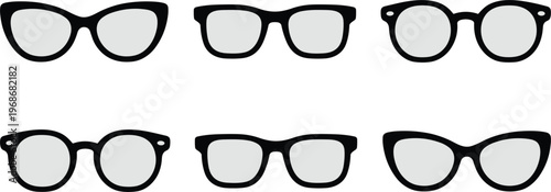 Eyeglasses Frame Icon Set with Round Square and Cat Eye Styles, Optical Eyewear Collection for Vision Care Fashion Design