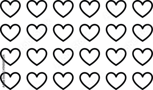 Heart icon set in bold outline styles for love romance valentine relationship emotion and modern minimal decorative vector collection