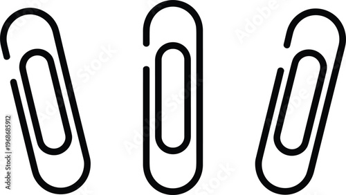 Paper Clip Icon Set with Open and Closed Styles, Minimal Office Stationery Symbols for Document Attachment and Workplace Design