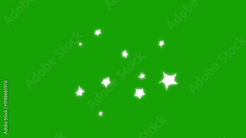 Twinkle star glitter sparkle, white cartoon, flat, vector, doodles style stars blinking, twinkle light effect on transparent green background. Looping animation 4k video, timeline