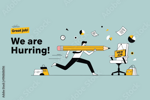 Business Deadline Rush Concept Illustration with Fast Moving Employee, Urgent Task Completion and New Job Opportunity Vector Design