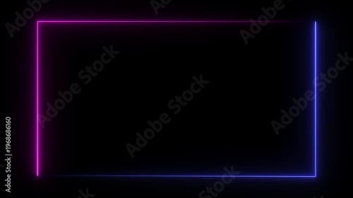 Seamless loop animation rectangle frame 4K video motion graphic. Animated borders frame glowing neon lights loop animation . Abstract glowing rectangle red and 4k video...